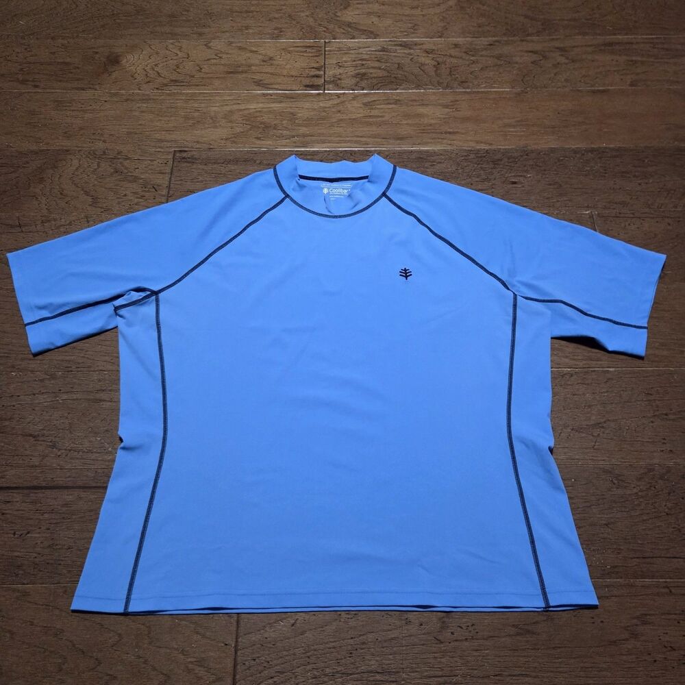 COOLIBAR UPF 50+ Men's Tulum Short Sleeve Surf Sun Shirt Rash Guard Blue 2XL XXL